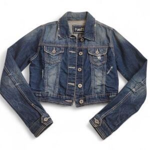 Rue21 Distressed Ripped Cropped Denim Jacket Y2K Jean Jacket Size M (Junior)